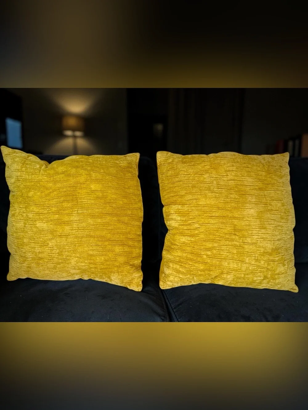 Pier 1 Imports Gold Chenille Velvet 18x18 Throw Pillows Set of 2 Mustard Yellow
